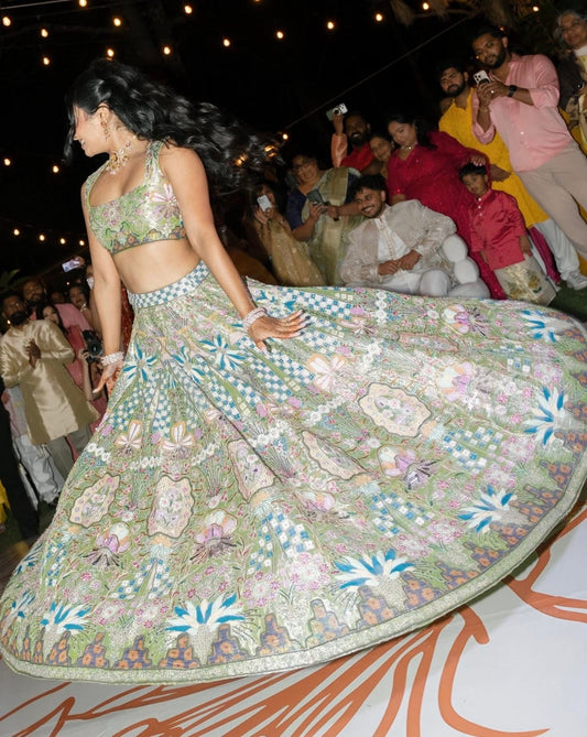 Aisha Rao Parisa Green Tissue Lehenga