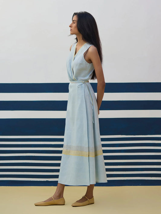 Buy Summer Vacation Sky Blue Wrap Dress