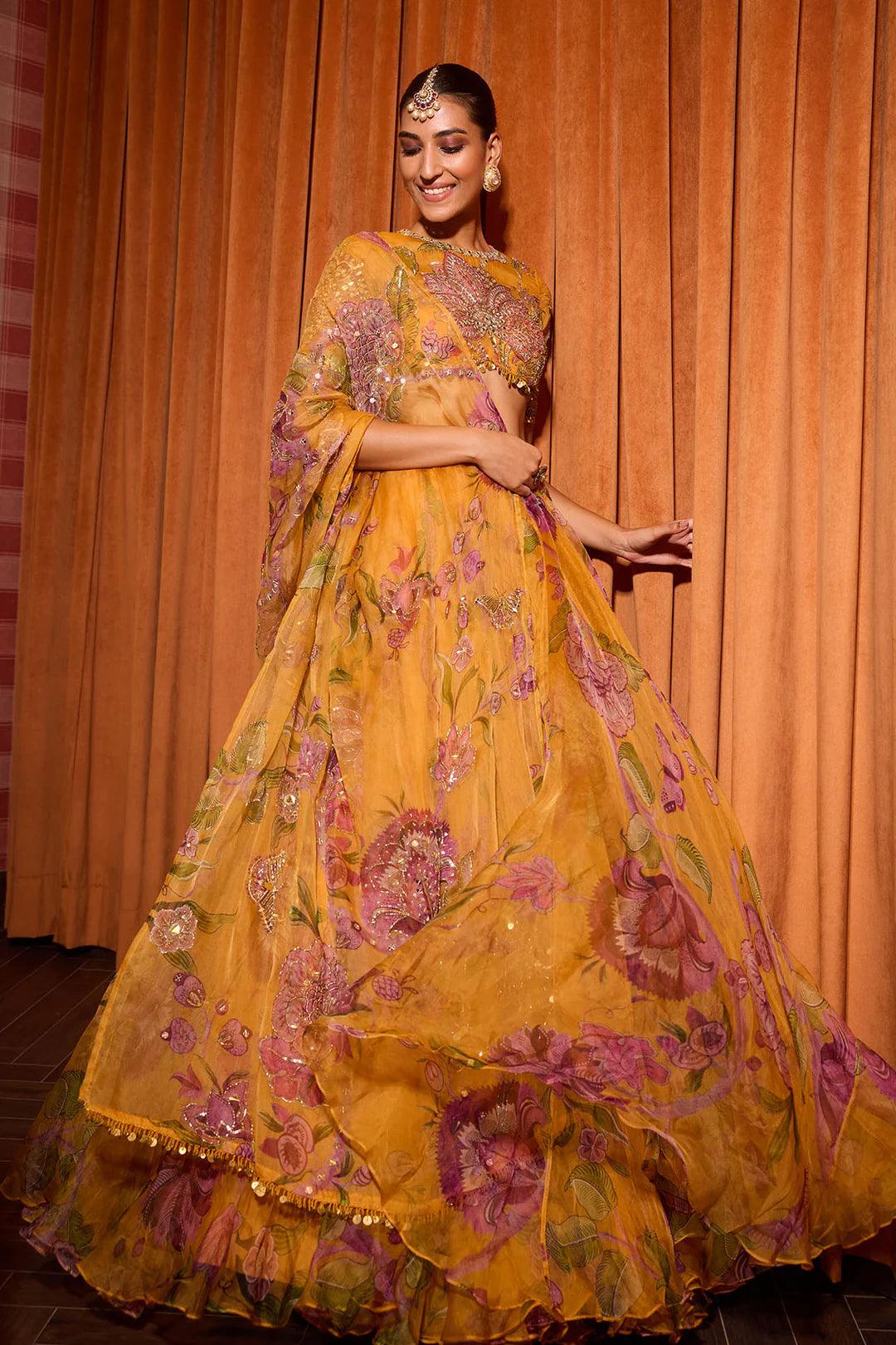 Rent - Mahima Mahajan Yellow Organza Lehenga Set - Couture Encore
