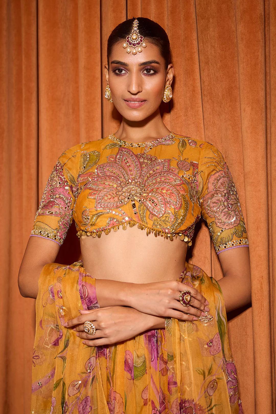 Rent - Mahima Mahajan Yellow Organza Lehenga Set - Couture Encore