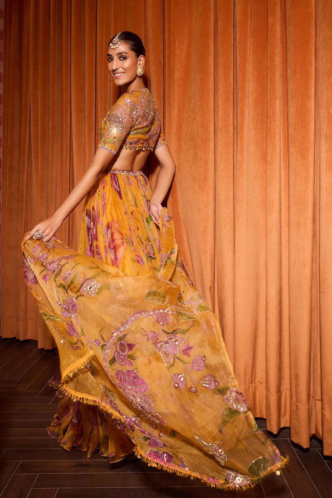 Rent - Mahima Mahajan Yellow Organza Lehenga Set - Couture Encore