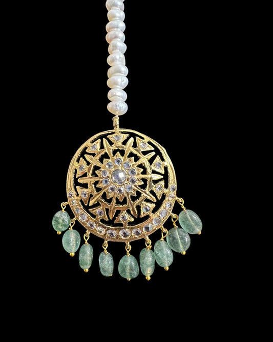 DJTK361 Fiza tika in fresh water pearls and emerald beads ( READY TO SHIP )