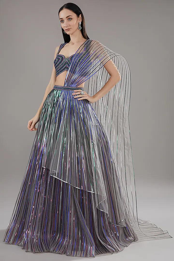 Rent Amit Aggarwal Purple Metallic Lehenga Set - Couture Encore