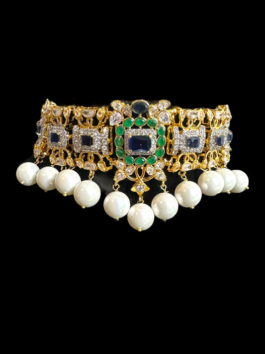 C520 Mehera Emerlad sapphire combination choker set ( READY TO SHIP )