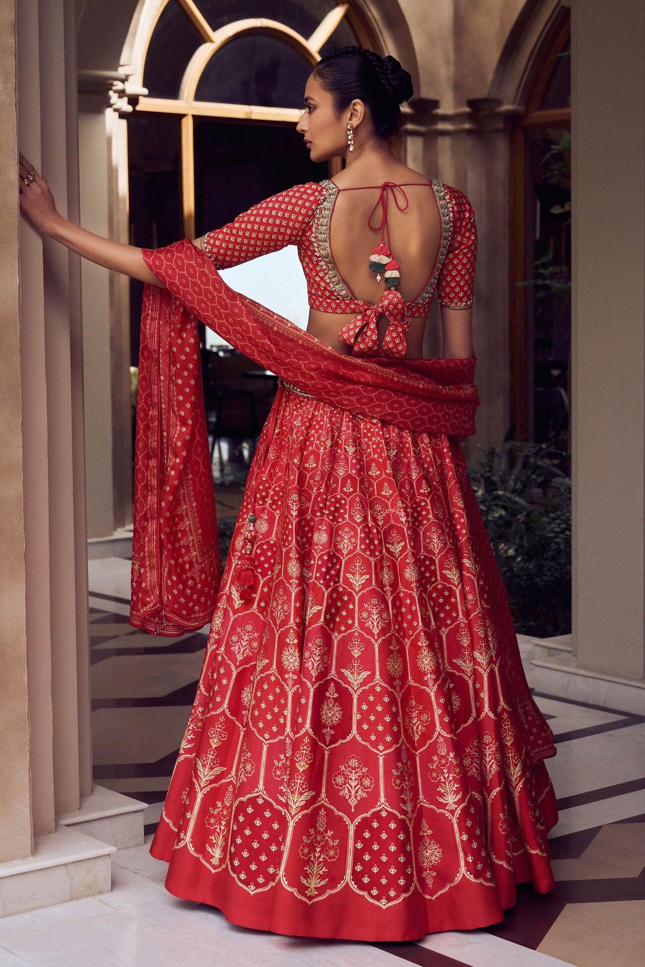 Rent Anita Dongre Red Raw Silk Lehenga - Couture Encore