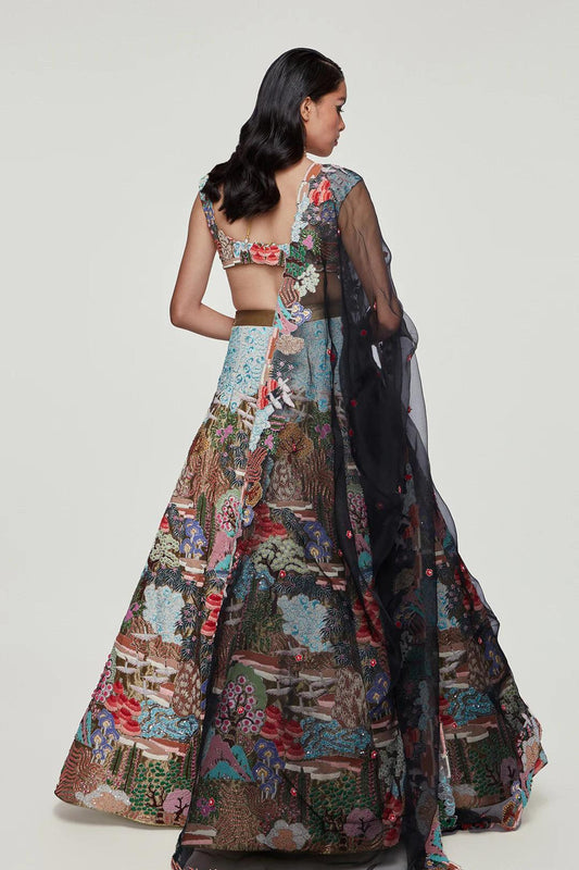 Rent Aisha Rao Multi-Colored Tissue Embellished Lehenga Set - Couture Encore
