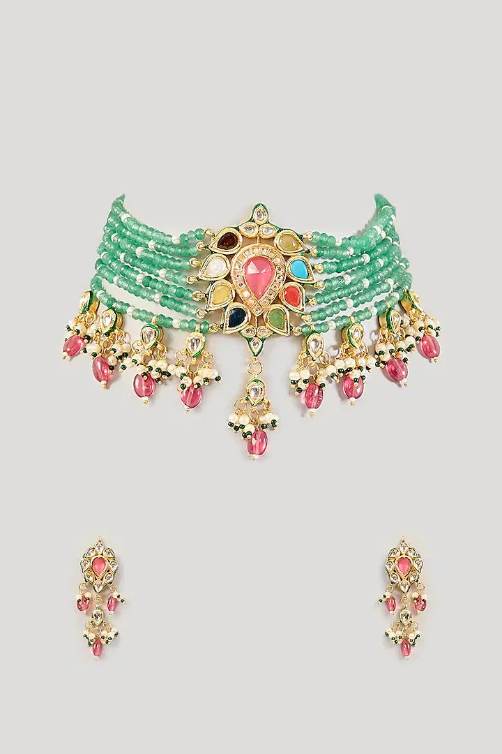 Rent Navrattan Green String Choker Set