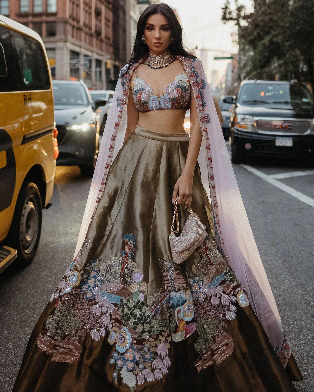 Aisha Rao - Gold & Copper Embellished Lehenga Set - Couture Encore