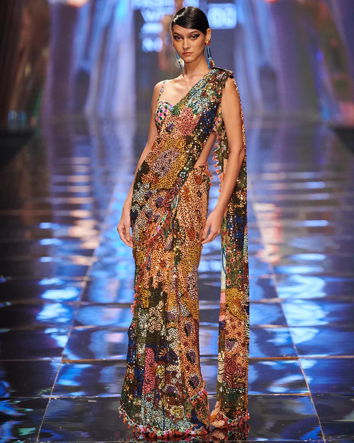 Rent Aisha Rao Georgette Embroidered Pre draped Saree Set - Couture Encore