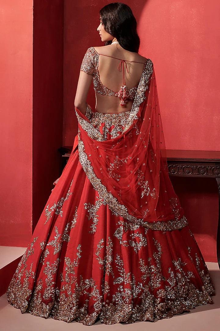 Dolly J - Orange & Sangria Kamdani Lehenga Set - Couture Encore