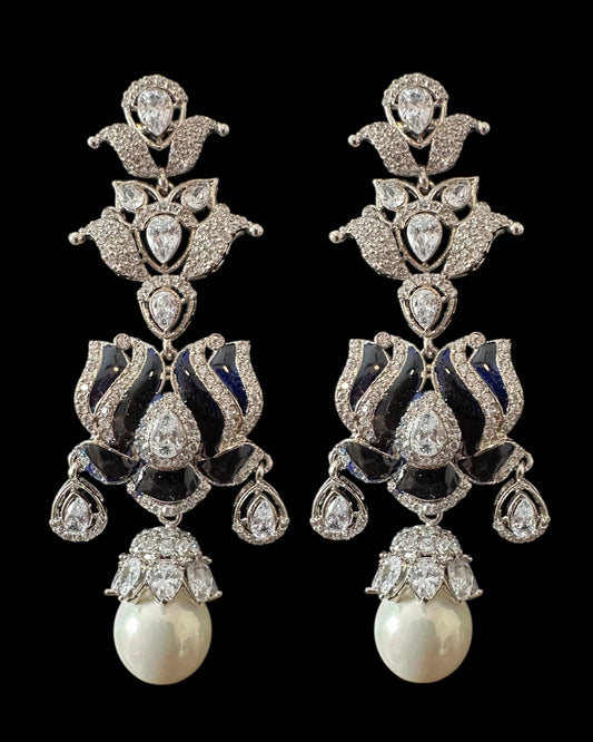 DER810 Lotus Cz earrings -Blue ( READY TO SHIP )