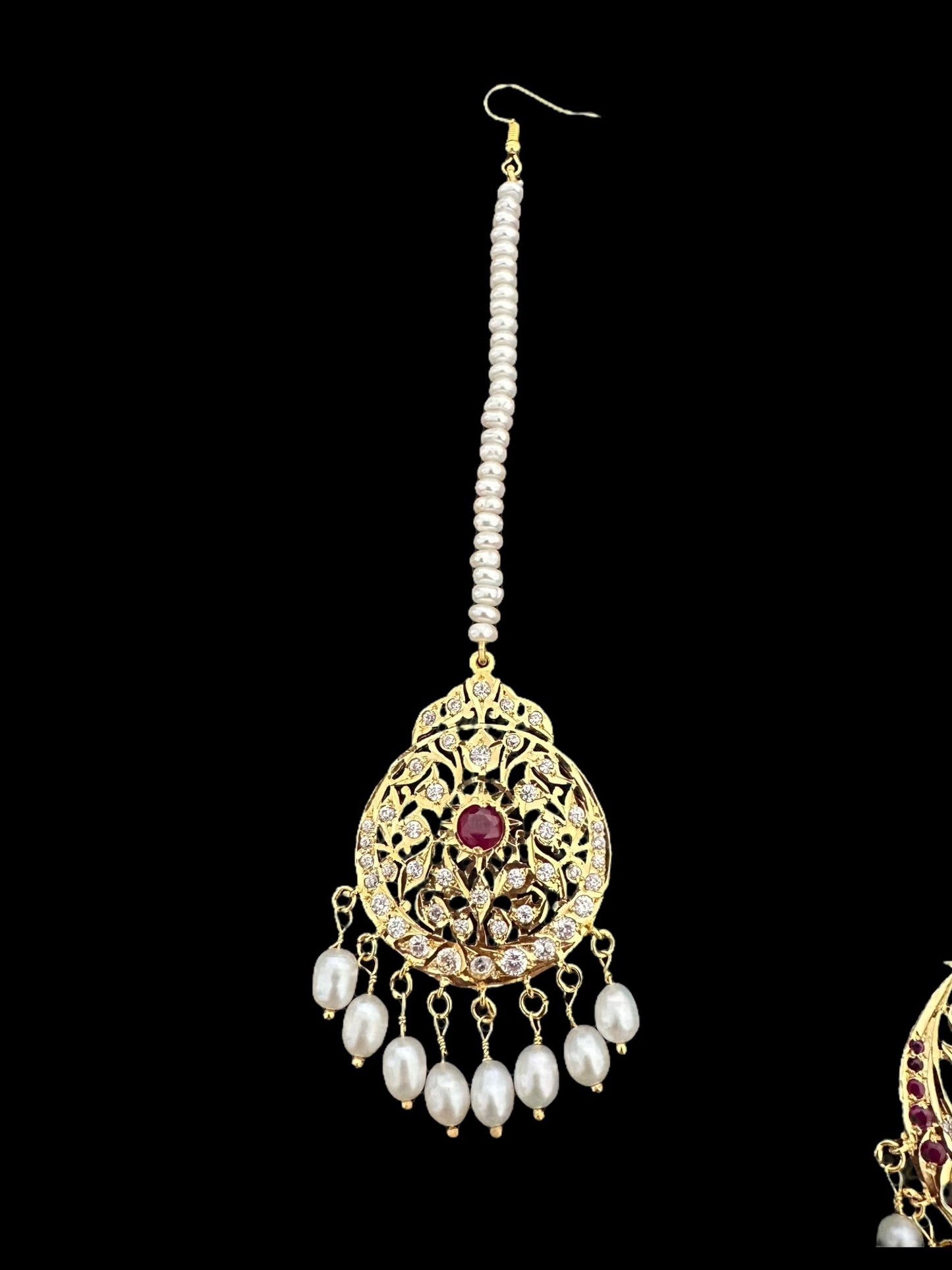 Ruby and zircon gold plated silver tika ( READY TO SHIP )