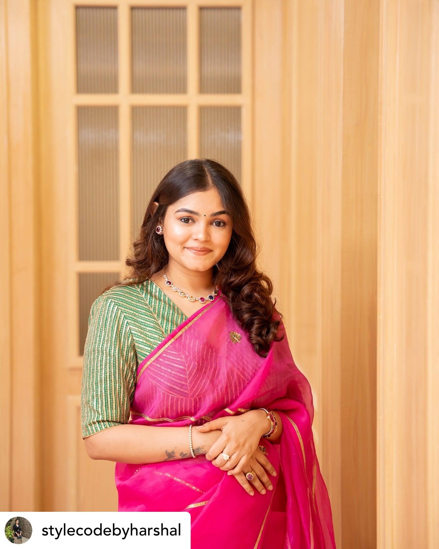 Rent Raw Mango Rani Pink Organza Saree - Couture Encore