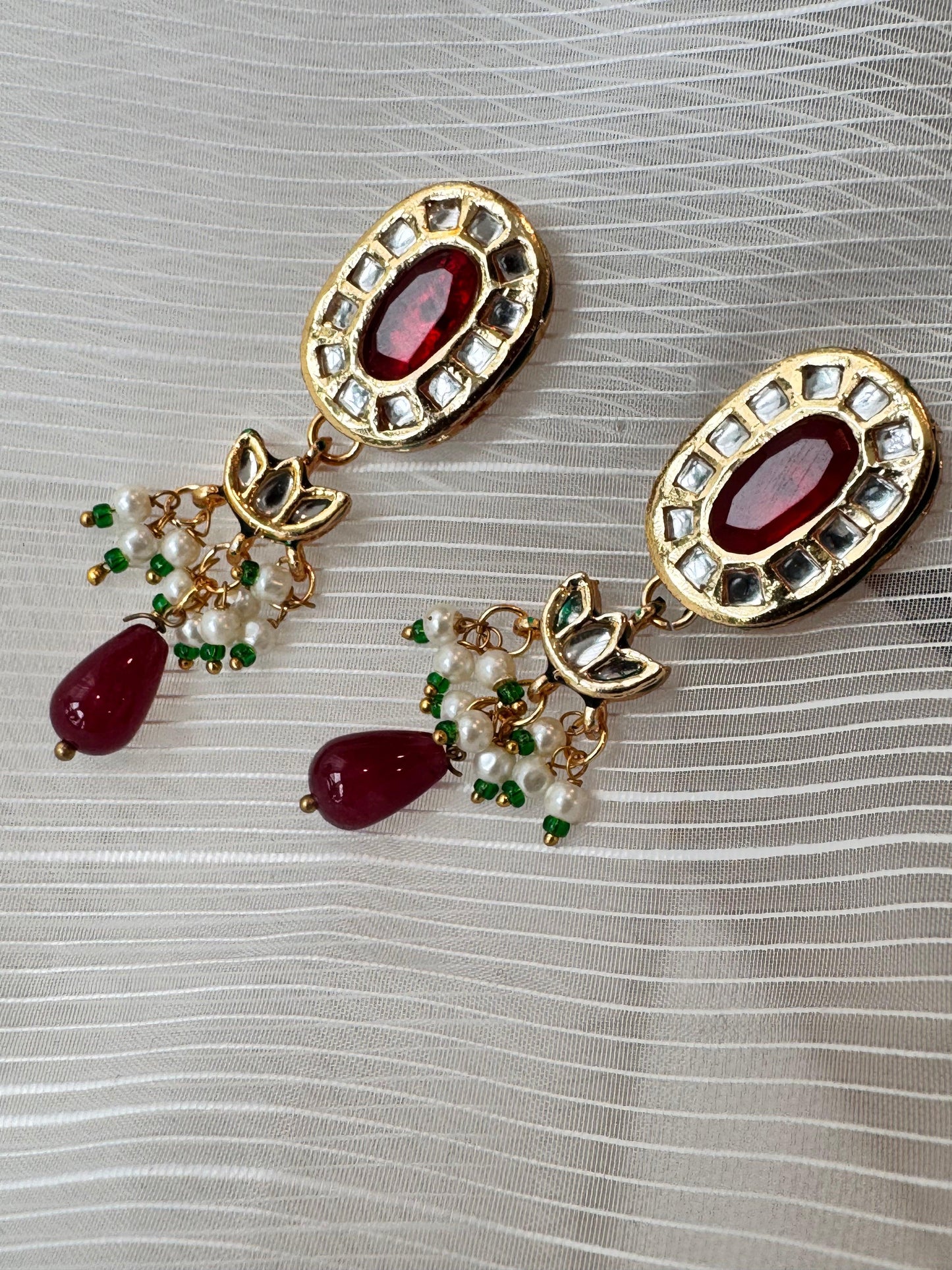 Rent Red Polki Kundan Earrings - Couture Encore