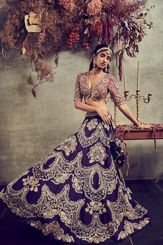 Rent Jayanti Reddy Purple Raw Silk Embroidered Lehenga Set - Couture Encore