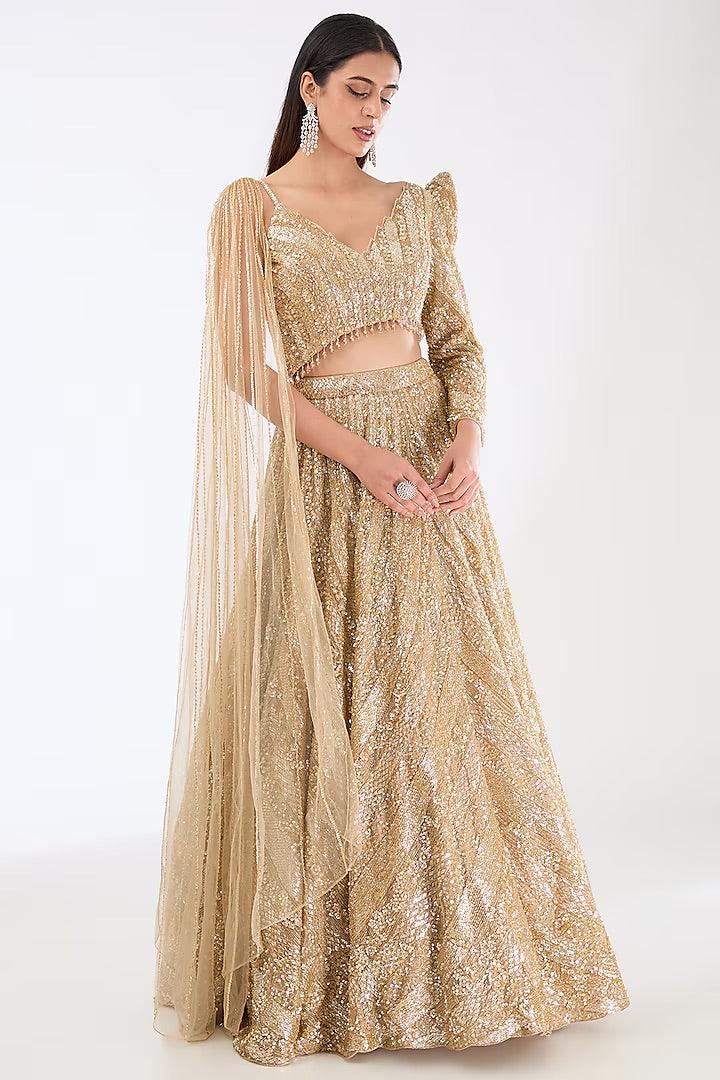 Rent Kalighata Gold Organza Hand Embroidered Lehenga Set - Couture Encore