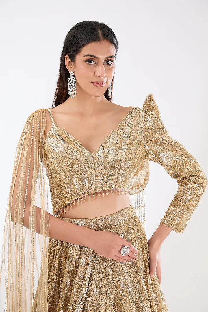Rent Kalighata Gold Organza Hand Embroidered Lehenga Set - Couture Encore