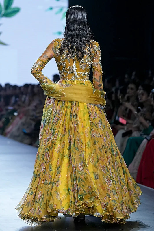 Rent Mahima Mahajan Yellow Organza Embroidered Anarkali Set