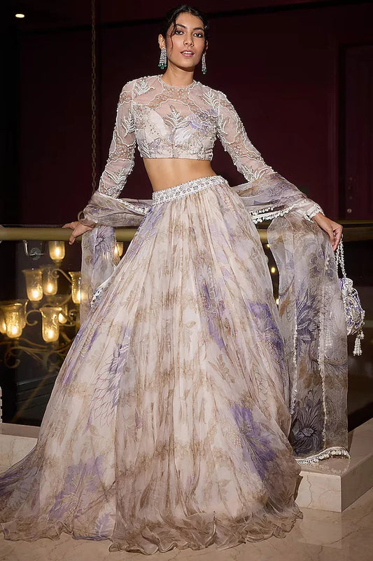 Rent Mahima Mahajan Ocean Blue Organza Lehenga Set