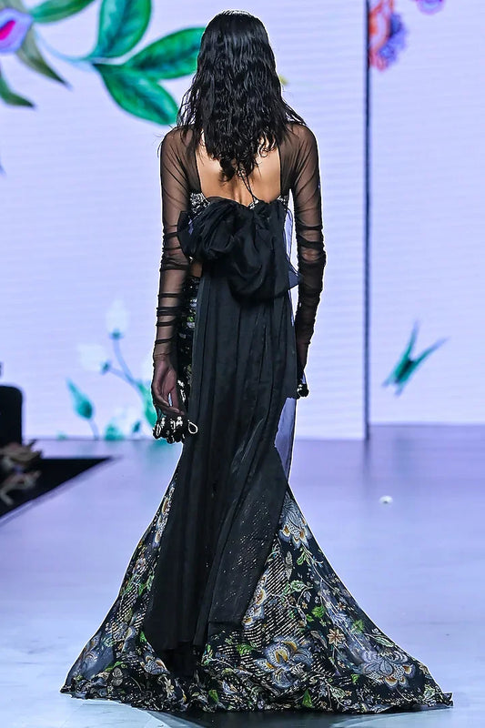 Rent Mahima Mahajan Black Organza & lurex Georgette Printed Lehenga Set