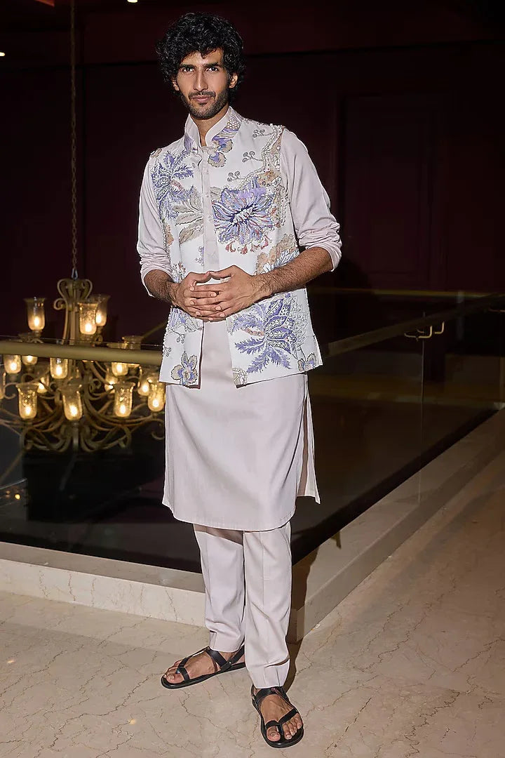 Rent Mahima Mahajan Men Blue Cotton & Chanderi Bundi Set