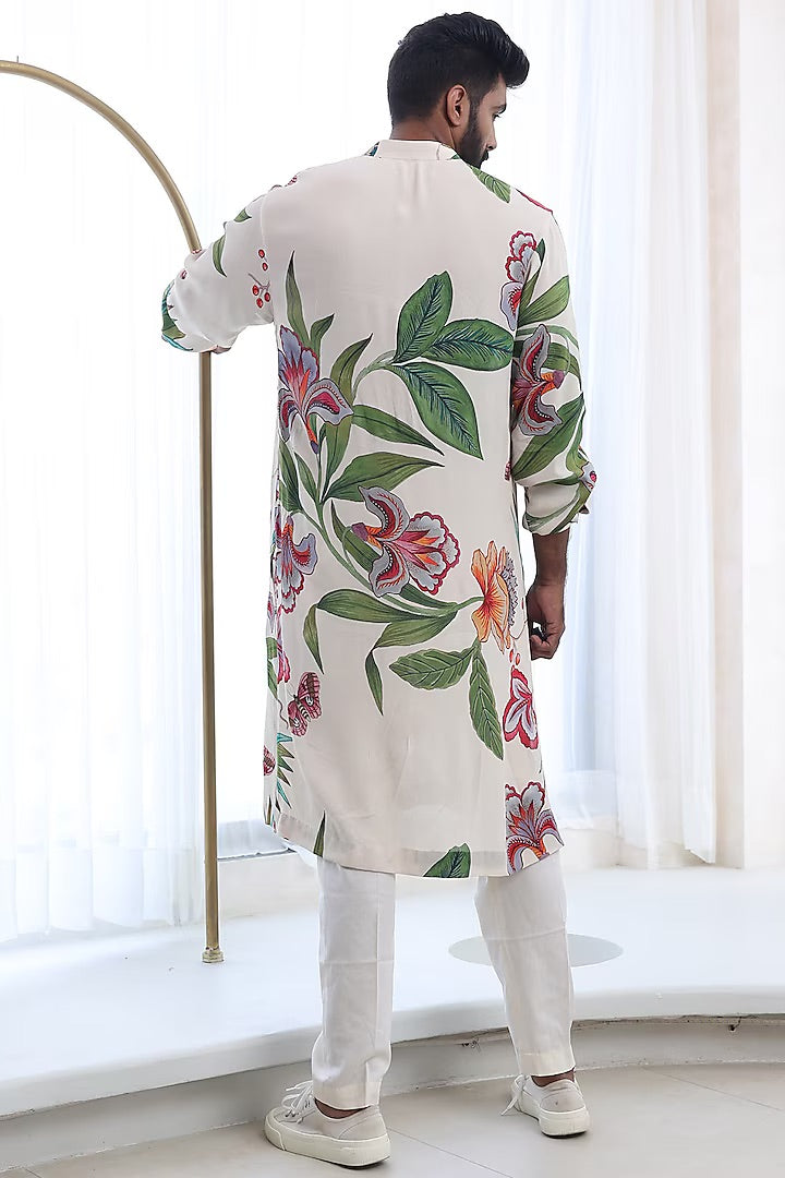 Rent Mahima Mahajan Ivory Moss Crepe & Glace Cotton Printed Kurta Set