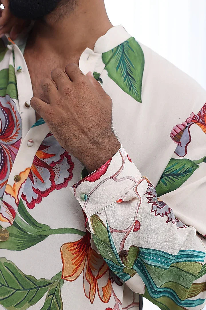 Rent Mahima Mahajan Ivory Moss Crepe & Glace Cotton Printed Kurta Set