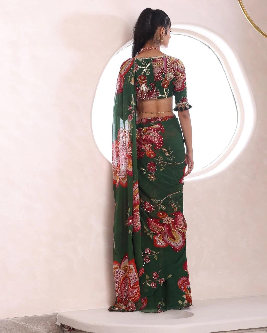 Mahima Mahajan - Green Georgette Pre-Draped Saree - Rent - Couture Encore