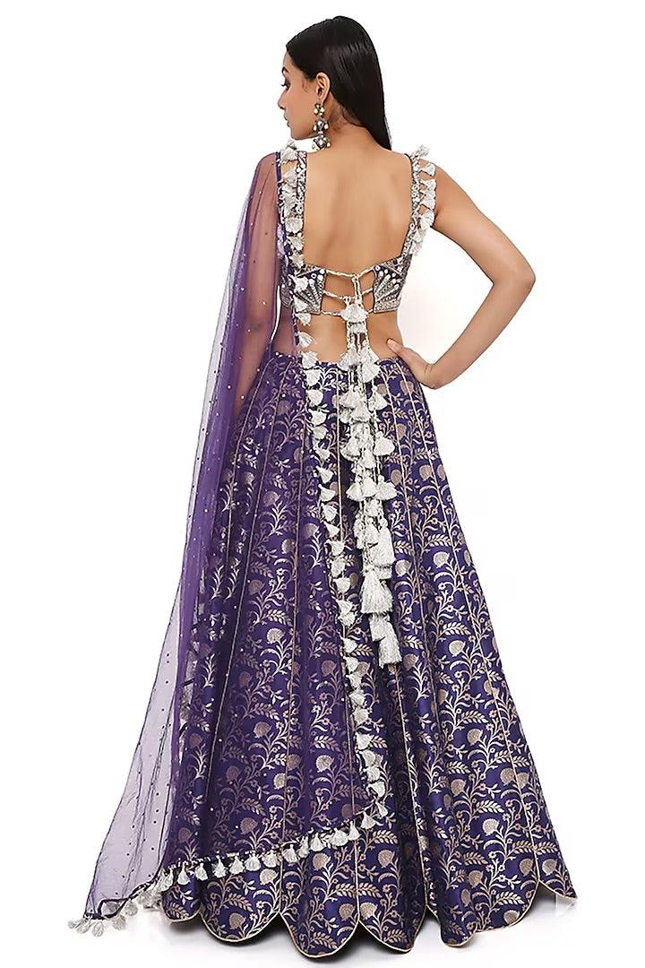 Payal Singhal - Navy Blue Embroidered Lehenga Set - Couture Encore