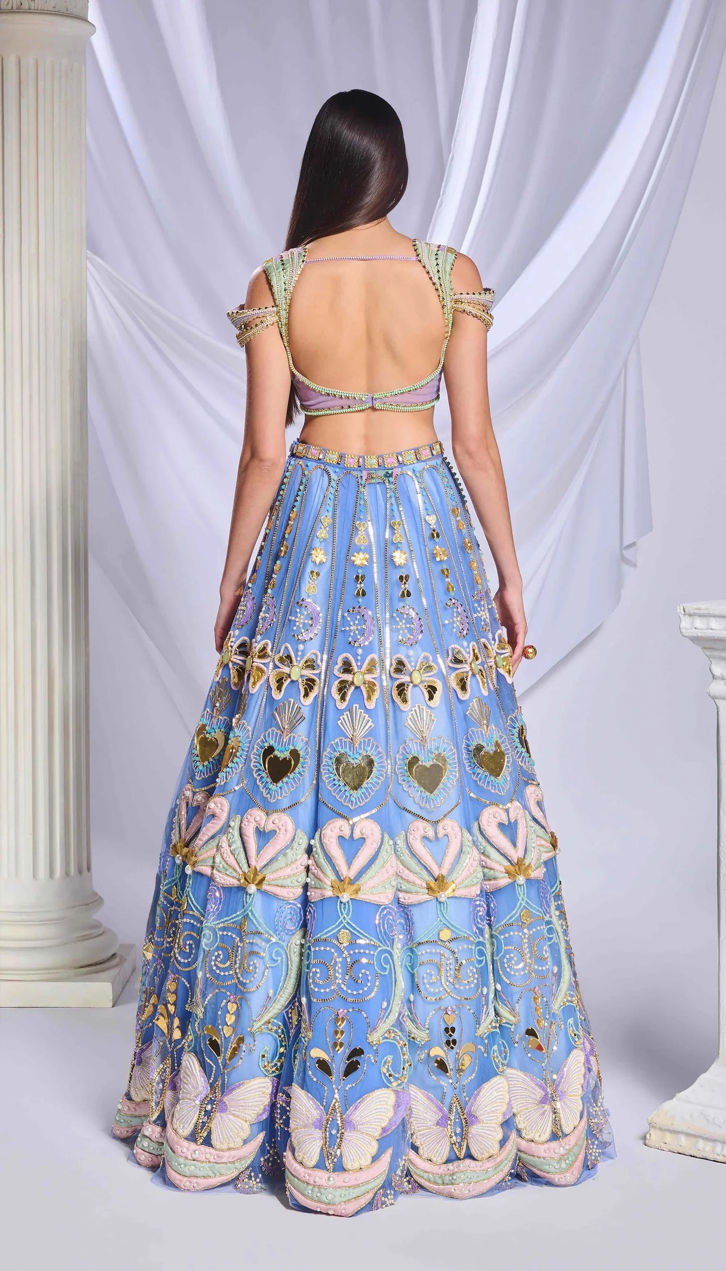 Rent Papa Dont Preach Blue Tulle Sequins & Crystal Embroidered Lehenga Set