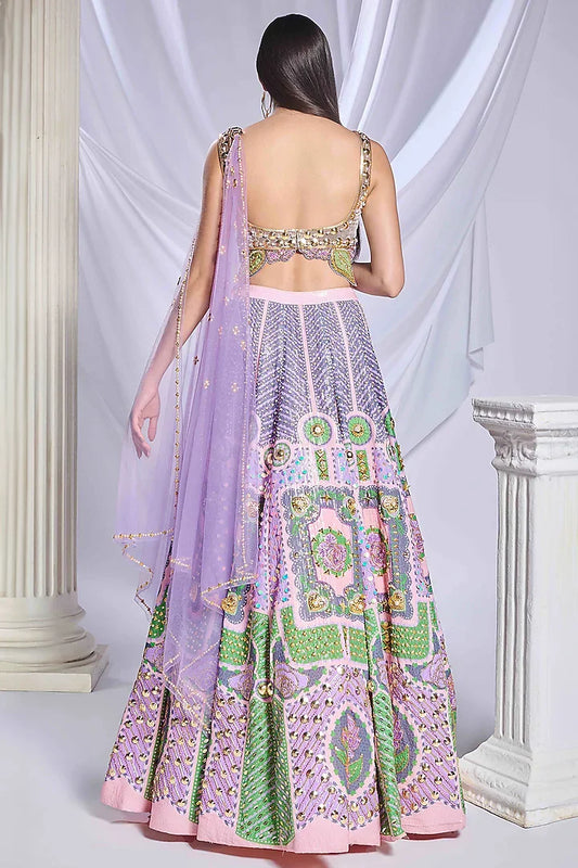 Rent Papa Don't Preach by Shubhika Multi-Colored Sequins Floral Embroidered Lehenga Set