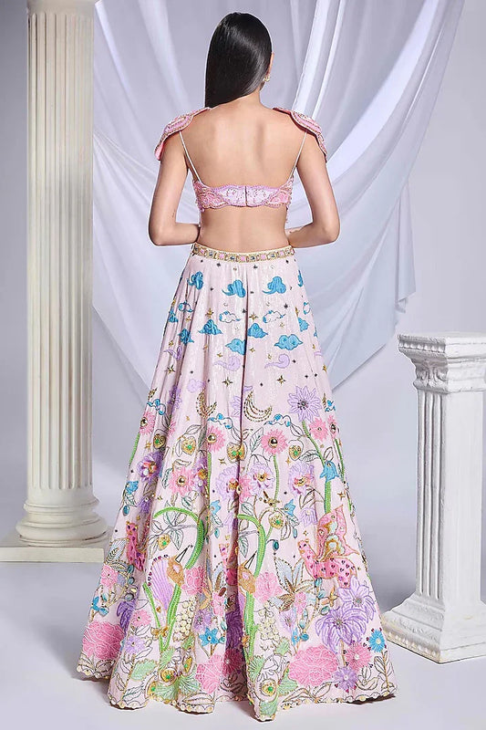 Rent Papa Dont Preach Ivory Sequins Metal Embellished Lehenga Set