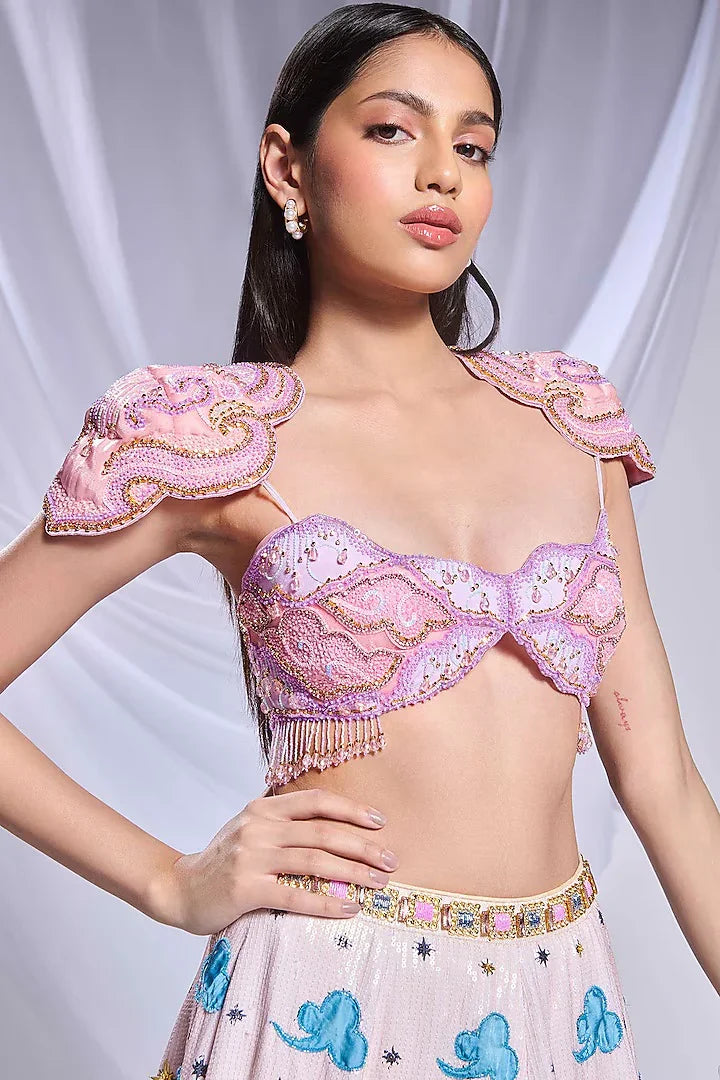 Rent Papa Dont Preach Ivory Sequins Metal Embellished Lehenga Set