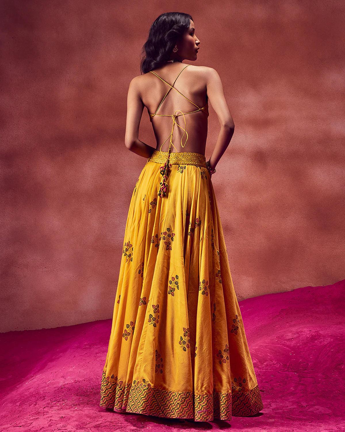 Punit Balana - Yellow Printed And Embroidery Lehenga Set - Couture Encore