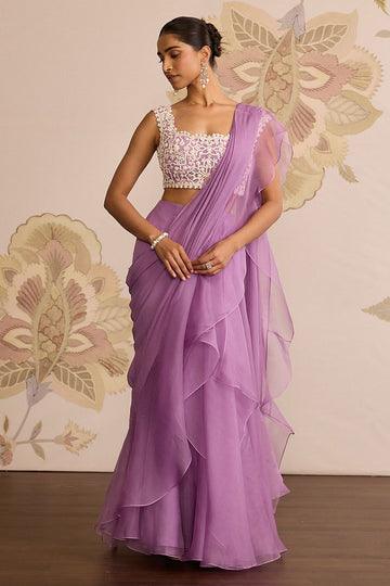 Rent Ridhi Mehra Lilac Pre Draped Saree - Couture Encore