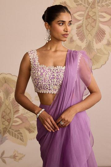 Rent Ridhi Mehra Lilac Pre Draped Saree - Couture Encore