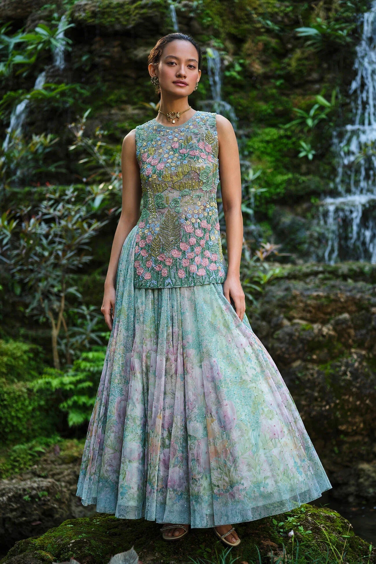 Rent Anita Dongre Embroidered & Applique Skirt Set - Blue