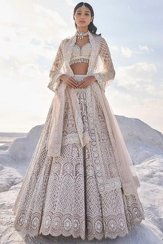 Rent Seema Gujral Nude Net Embroidered Lehenga Set - Couture Encore