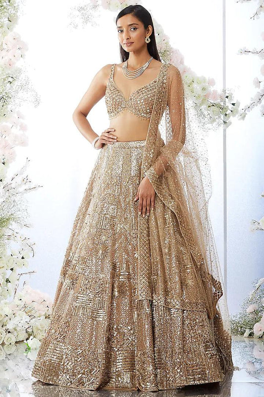 Seema Gujral - Biscotti Gold Embroidered Lehenga Set - Couture Encore