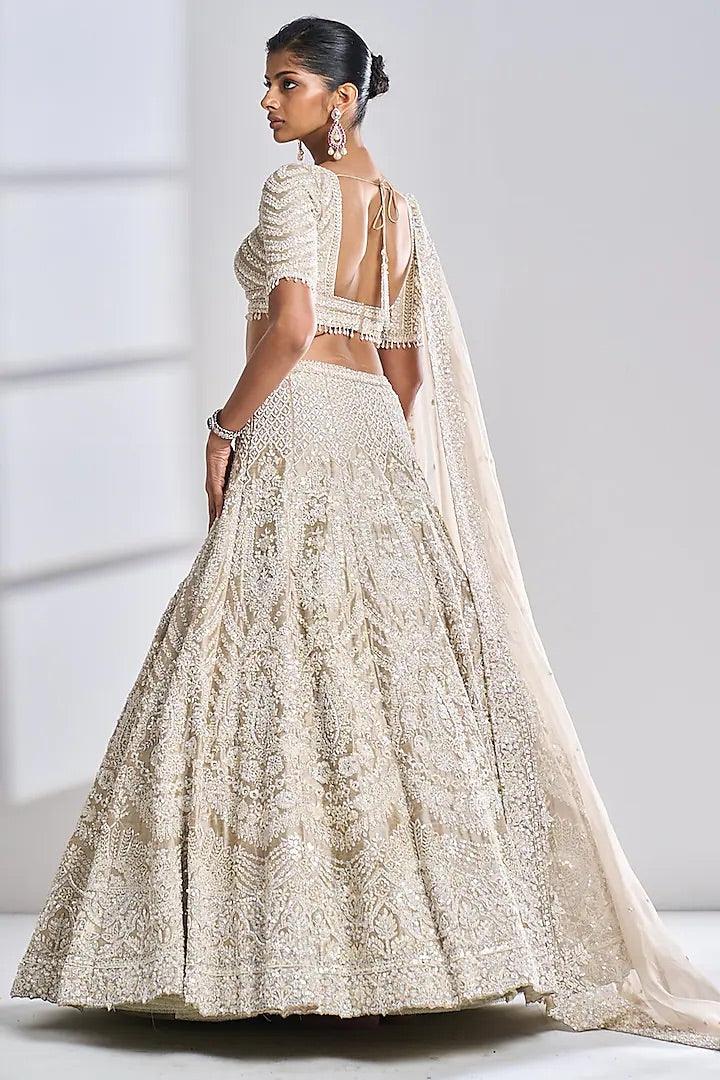 Seema Gujral - Nude Embroidered Lehenga Set - Couture Encore