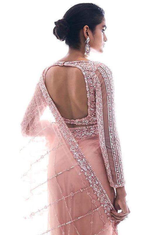 Rent - Rose Pink Sequinned Saree Set - Couture Encore