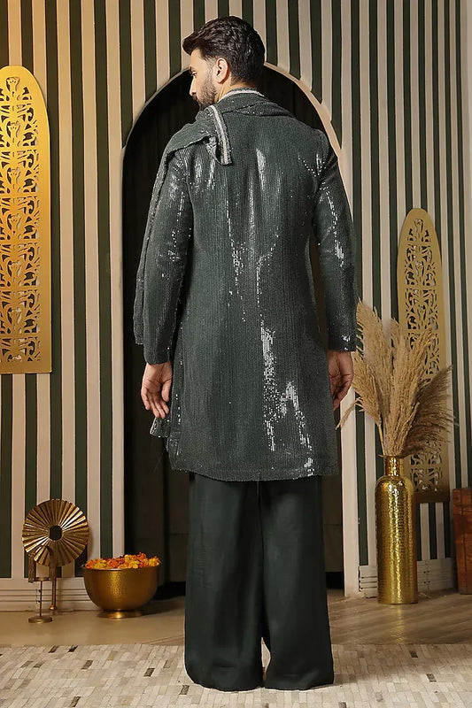 Rent Deep Forest Green Sequins Georgette Embroidered Kurta Set