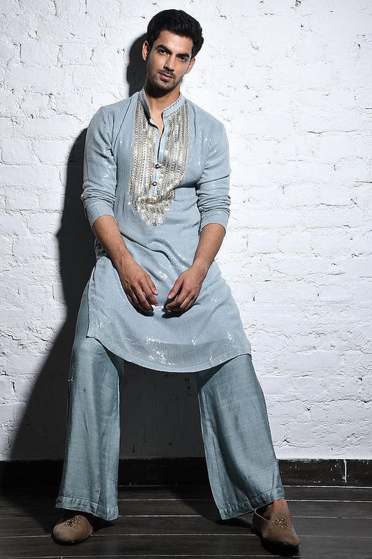 Rent Sky Blue Sequins Embroidered Kurta Set