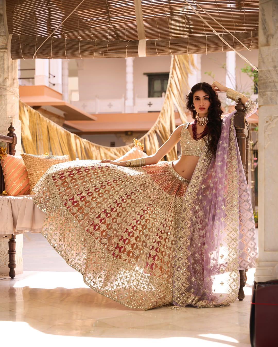 Rent Abhinav Mishra Warm Hues Multicolor Lehenga - Couture Encore