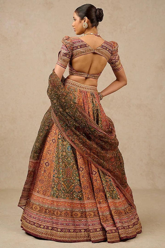 Rent Tarun Tahiliani Multi-Colored Silk Chanderi Printed Lehenga Set - Couture Encore