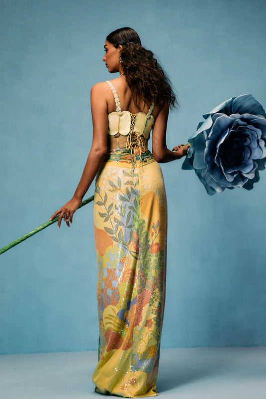 Rent Yellow Corset Belt Skirt Set