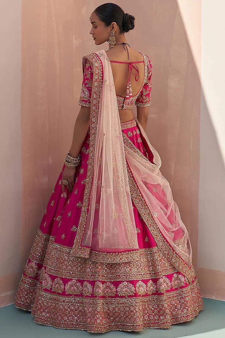 Angad Singh - Rani Pink Raw Silk Zardosi Embroidered Lehenga Set - Couture Encore