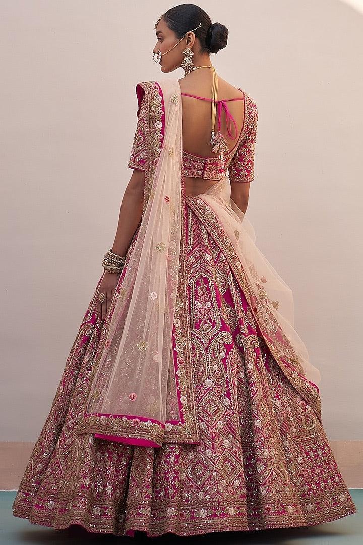 Angad Singh - Pink Raw Silk Zardosi Embroidered Lehenga Set - Couture Encore