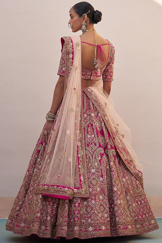 Angad Singh - Pink Raw Silk Zardosi Embroidered Lehenga Set - Couture Encore