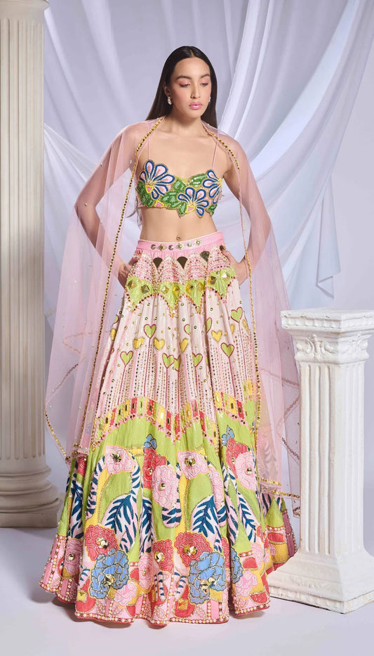 Rent Papa Don't Preach by Shubhika Multi-Colored Sequins Printed & Embroidered Lehenga Set